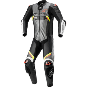 MACACÃO ALPINESTARS MISSILE V2 IGNITION 1 PEÇA - Cinza Preto Amarelo Flúor e Vermelho