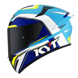 CAPACETE KYT TT COURSE GRAND PRIX - Branco Azul e Amarelo FLúor