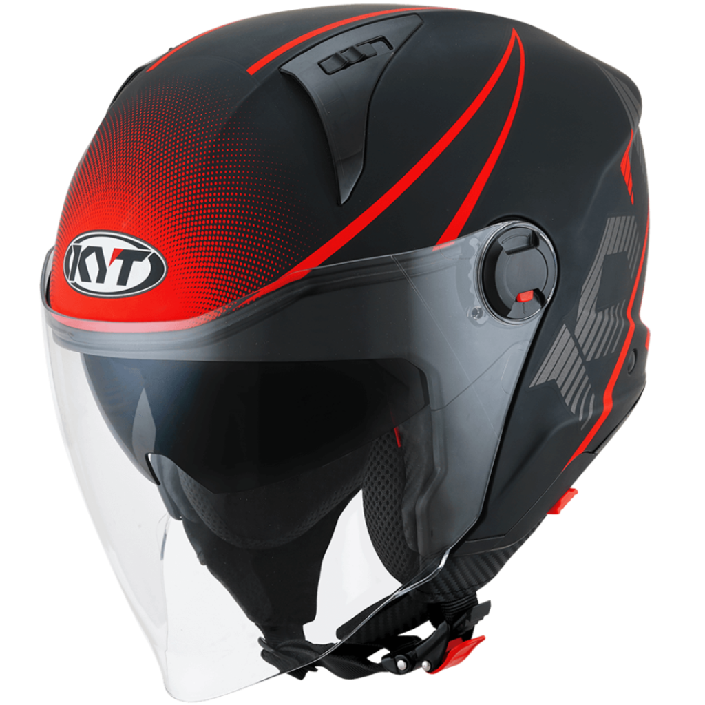 CAPACETE KYT DCITY COLORFUL MATT Preto e Vermelho JR Speed Racing