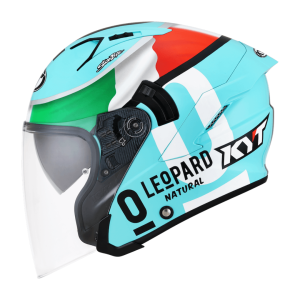 CAPACETE KYT NF-J DENNIS FOGGIA LEOPARD ITALY - Azul Tiffany Verde Branco e Vermelho