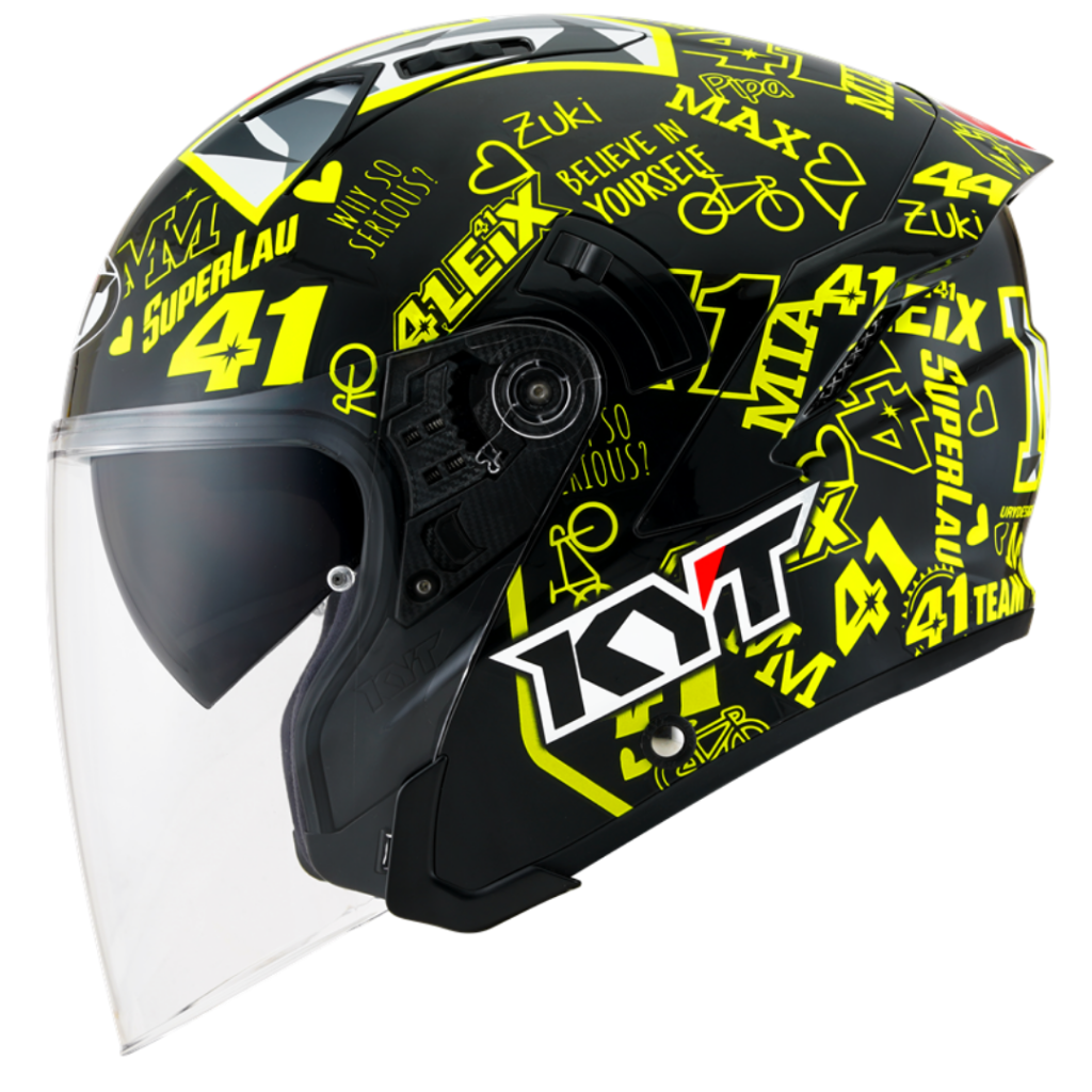 CAPACETE KYT NFJ ESPARGARÓ 20 Preto Rosa e Amarelo Flúor JR Speed