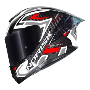 CAPACETE NORISK CARBON R SPOT - Preto Branco Cinza e Vermelho