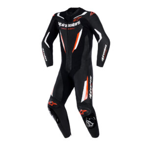 MACACÃO ALPINESTARS GP FORCE V2 1PÇ RACING - Preto Branco e Vermelho Flúor